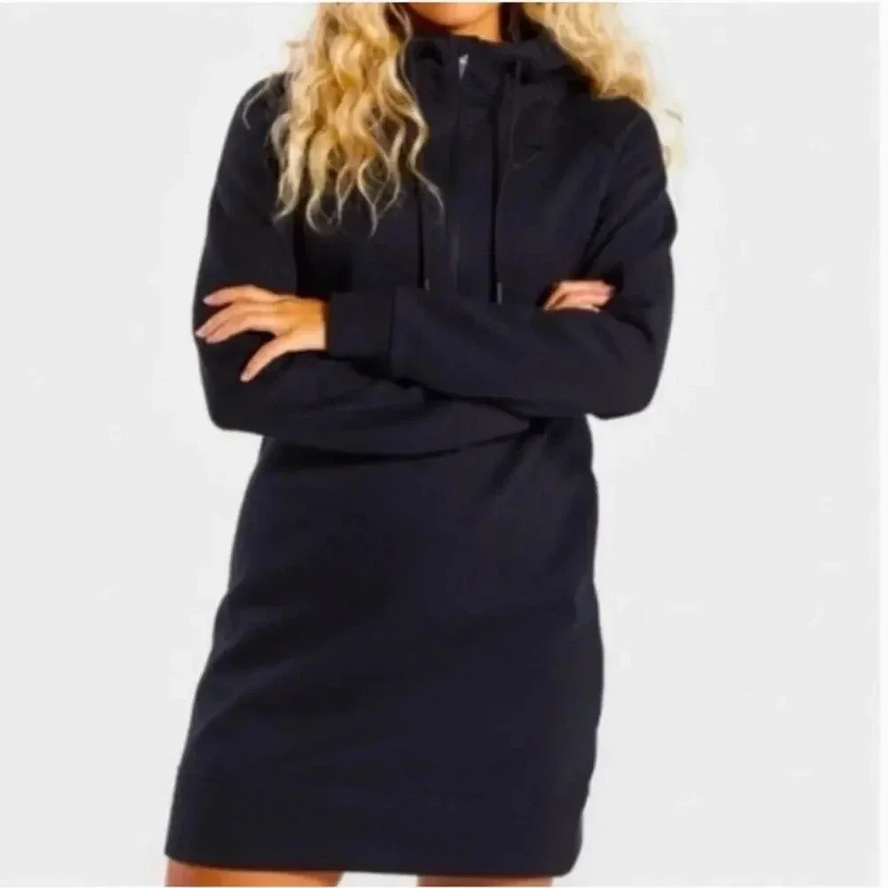 Gymshark Athleisure Black Hoodie Dress With Adjustable Waist - Medium